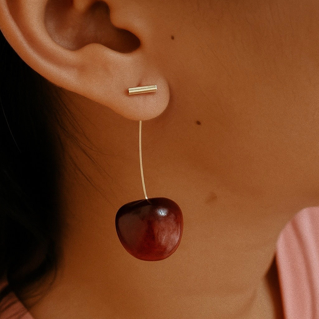 Crimson Cherry Drop Earrings